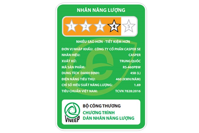 Tủ Lạnh Casper Inverter EcoFresh 458 Lít Side By Side RS-460PBW - Giá Tốt